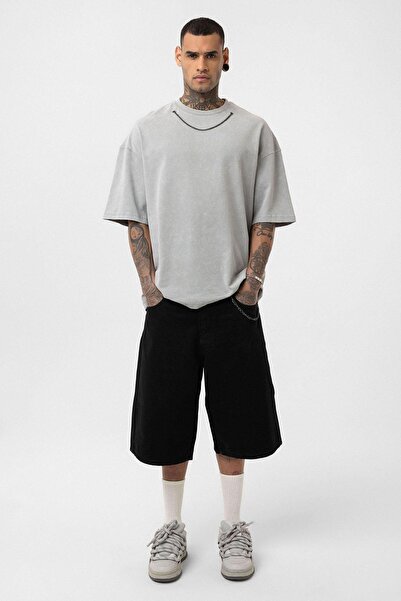 VAMOSCLO Μπλουζάκι oversized με λεπτομέρεια από αλυσίδα που πλένεται, γκρι