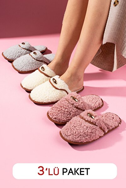 FUGA MODA Evelis Πακέτο 3 ζευγαριών Παντόφλες για το σπίτι Παντόφλες προστασίας Παντόφλες χειμερινής προστασίας Παντόφλες που δεν κρανάνε Ελαφριά σόλα για εσωτερικούς χώρους Γυναικείες παντόφλες για το σπίτι