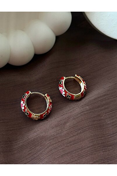 GİS JEWELRY Kırmızı Mineli Çiçek Küpe