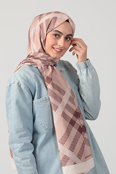 ipekistanbul Şal din mătase din bumbac - model în carouri - maro