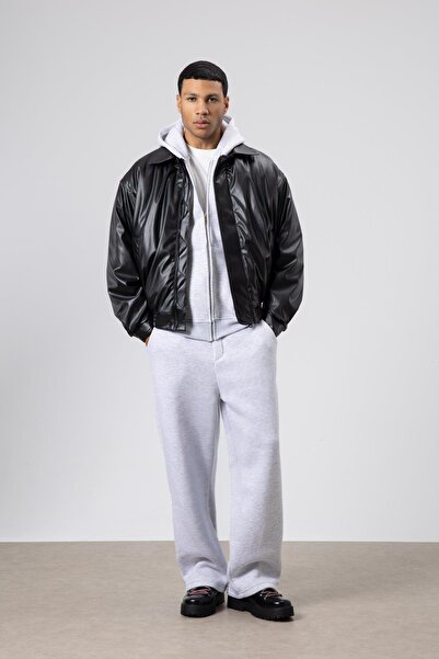 VAMOSCLO Μπουφάν Basic Faux Leather oversized Μαύρο