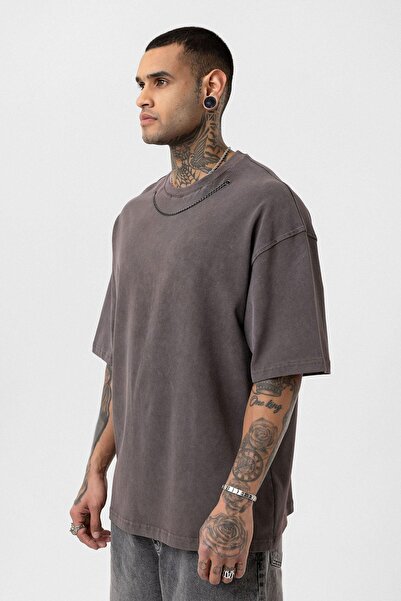 VAMOSCLO Μπλουζάκι oversized με λεπτομέρεια από αλυσίδα που πλένεται, καφέ