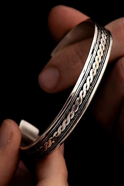 OSMANLI GÜMÜŞ Erkek Gümüş Bileklik - Gümüş Otantik Tasarım Model 2 Erkek Kelepçe