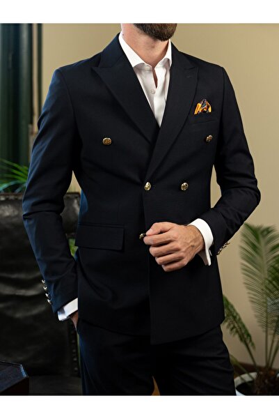 Couture For Gentlemen Men's Navy Blue Double Breasted Tailored Fit Suit Cfg315