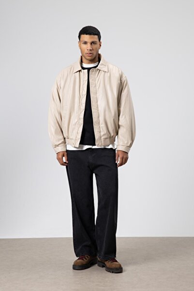 Vamos سترة كبيرة الحجم من الجلد الصناعي الأساسي بلون الحجر