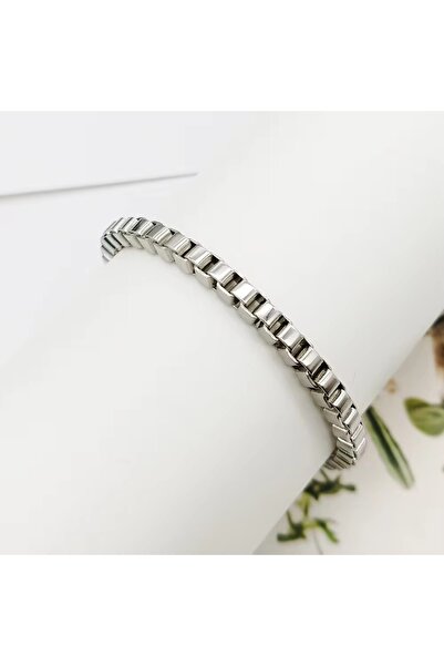 Siya Silver Non-Tarnish Steel Square Albanian Chain Men's Bracelet - 6 mm