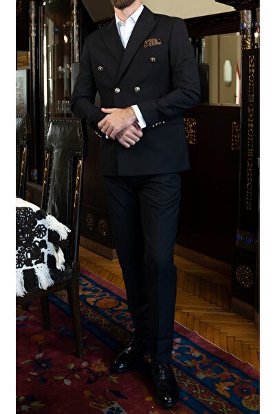 Couture For Gentlemen Men's Black Double Breasted Tailored Fit Suit Cfg316