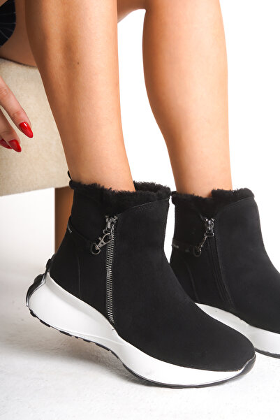 Riccon Γυναικείες γούνινες μπότες Nyloveth 0012162 Μαύρο σουέντ
