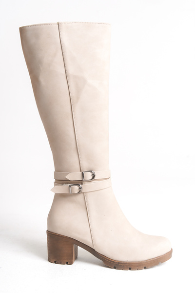 Riccon Zauhilde Kadın Toka Detaylı Topuklu Çizme 0012746 Mat Bej