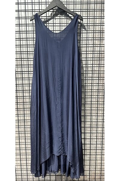 MADE İN ITALY ιταλικό μεταξωτό φόρεμα με εσωτερική επένδυση navy blue
