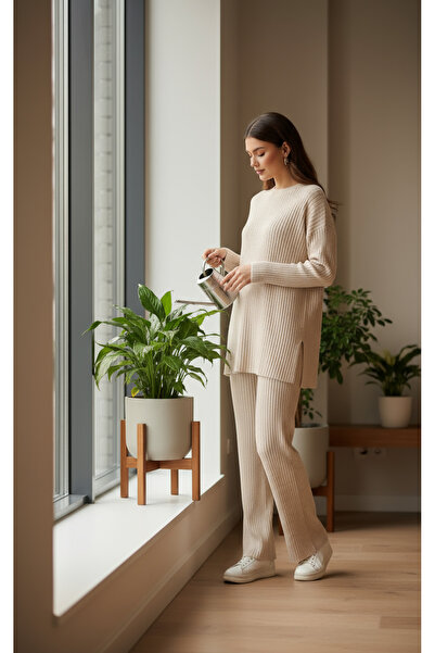 EYYE Dámská blůza a kalhoty z bavlněného žerzeje v barvě kamene, dvoudílná souprava