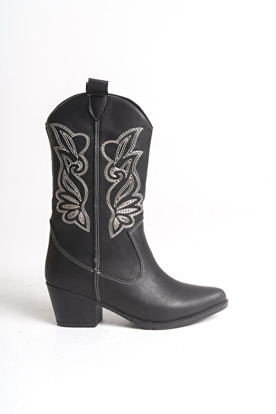 Riccon Qiraveth Kadın Western Kısa Çizme 001250061 Siyah Cilt