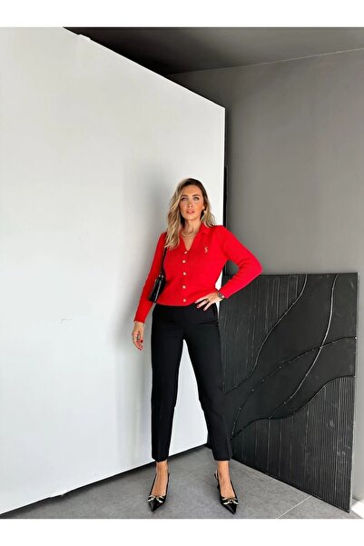 MADAME MELEK Zr Model Original Brand Fillet Detailed Fabric Pants Slim Leg Pants