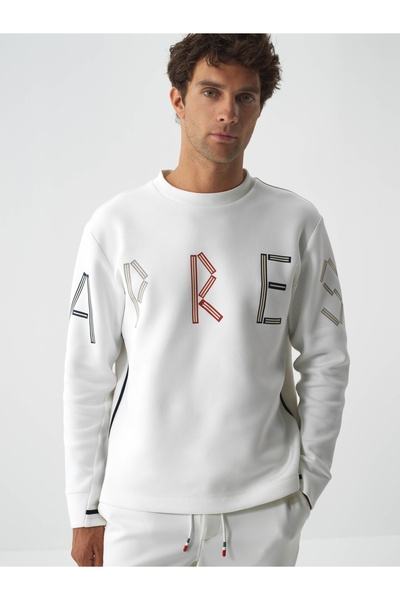 Xint Erkek Ekru Pamuk Dokulu Regular Fit Sweatshirt