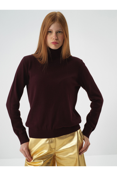 Xint Kadın Bordo Pamuk Dokulu Regular Fit Kazak