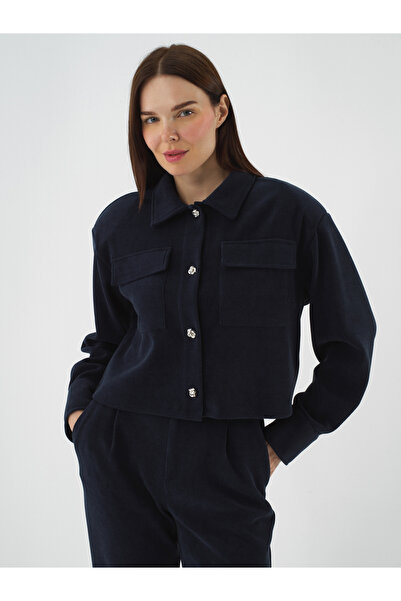 Xint Kadın Lacivert Lüks Dokulu Soft Kadife Regular Fit Ceket