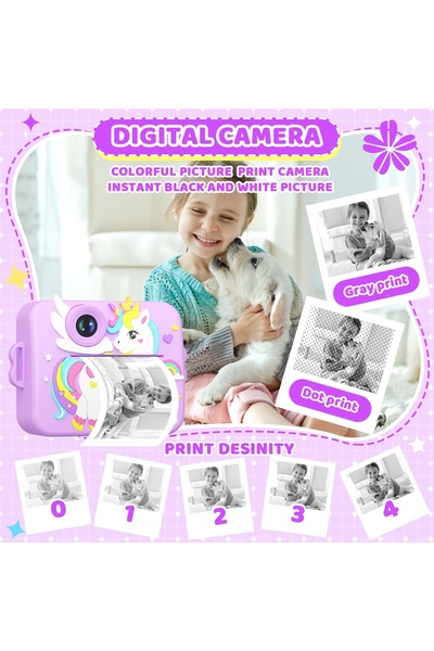 VALA Aparat foto copii cu printare, VALA® 8K UNICORN, Camera duala fata-spate cu Autofocus,, Violet