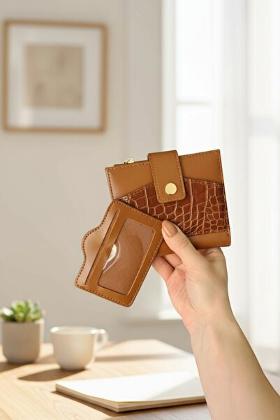 Classbag Kadın Taba Timsah Desenli Temassız Kartlık Detaylı Kare Cüzdan