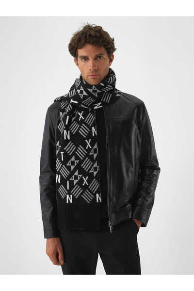 Xint Erkek Siyah Doğal Yün Dokulu Standart Fit Atkı