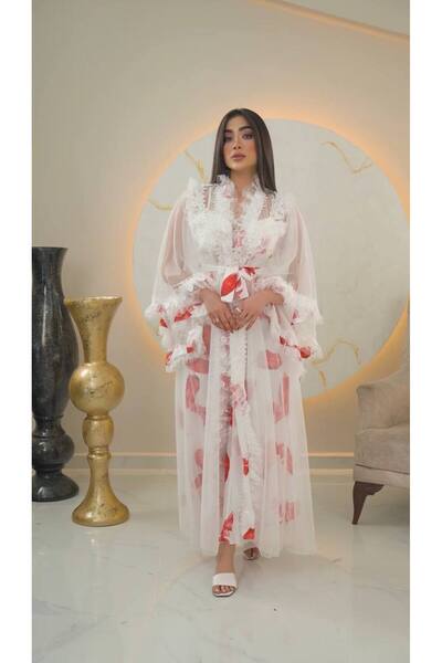 Lama Lingerie Patterned Long Silky Satin Dressing Gown Kimono