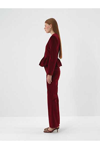 Xint Kadın Bordo Lüks Dokulu Soft Kadife Regular Fit Ceket