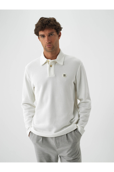 Xint Erkek Ekru Pamuk Dokulu Regular Fit Sweatshirt