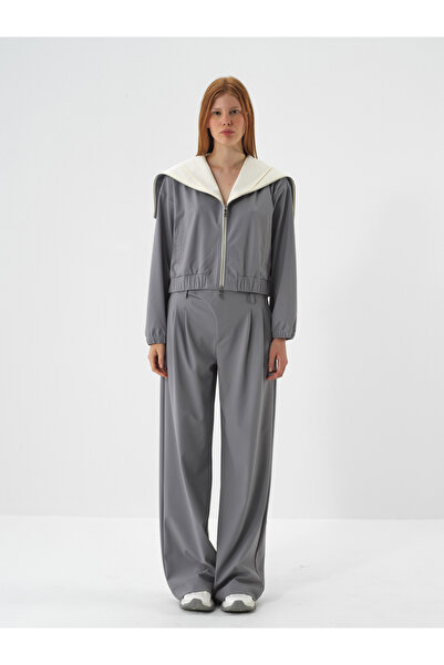 Xint Kadın Gri Esnek Dokulu Oversize Pantolon