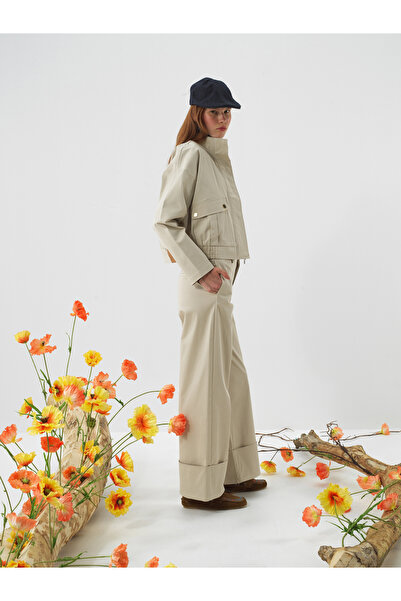 Xint Kadın Bej Pamuk Dokulu Oversize Pantolon