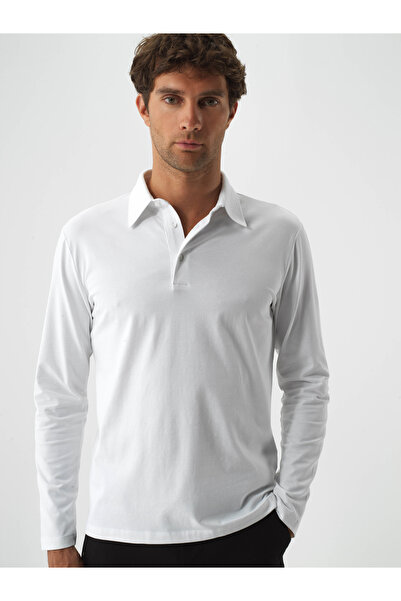 Xint Erkek Beyaz Modal Dokulu Slim Fit Uzun Kollu Tişört