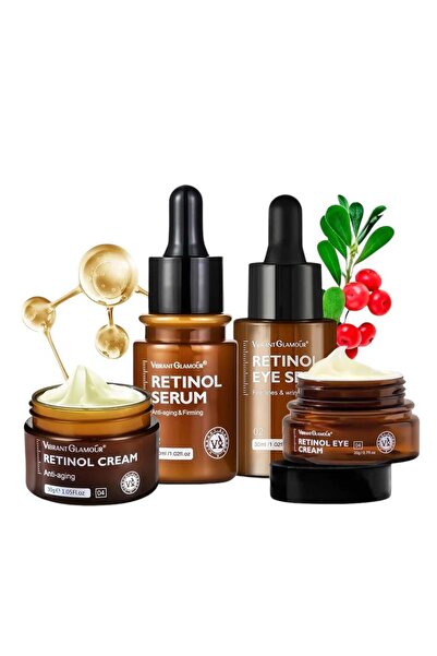 Vibrant Glamour مجموعة كاملة من كريم الريتينول للوجه وسيروم الوجه وكريم العين...