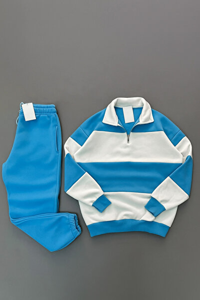 BRLKN Set de trening din bumbac cu dungi groase UNISEX sezon nou - jumatate de fermoar, 3 fire