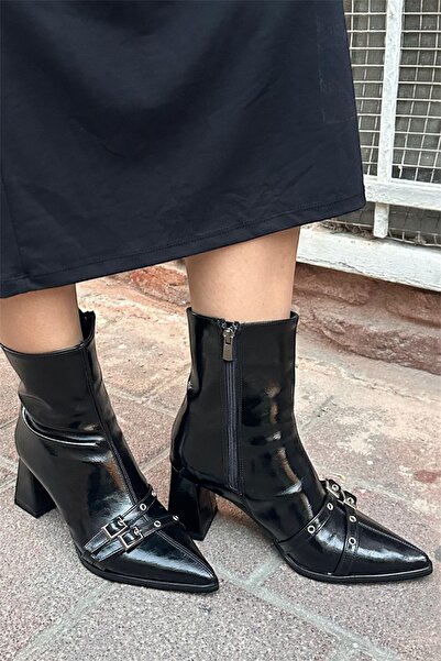 diya shoes NANA Γυναικείες μπότες με φερμουάρ με τακούνι 7 εκ. με αξεσουάρ ζώνης με αγκράφα