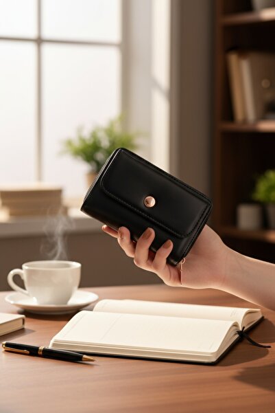 Classbag Kadın Siyah Yumuşak Deri , Fermuarlı Kartlıklı Cüzdan