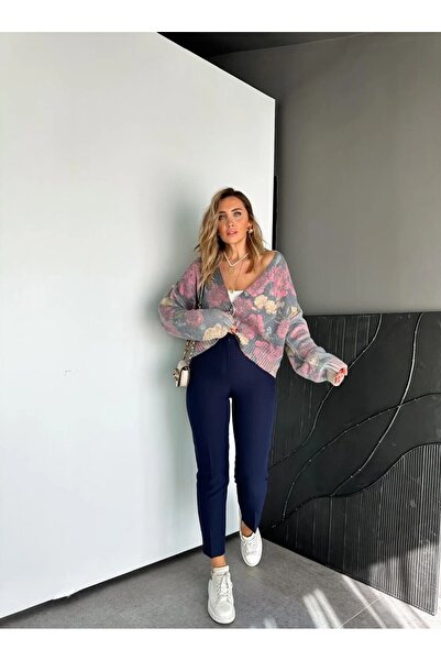 MADAME MELEK Zr Model Original Brand Fillet Detailed Fabric Pants Slim Leg Pants