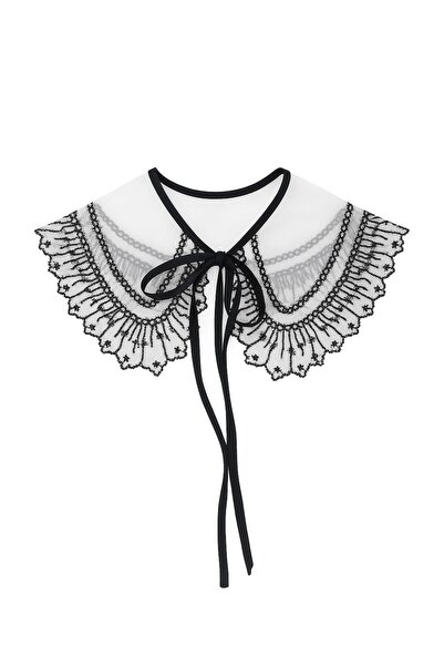 KESNUP Detachable collar, classic retro model and bow fastening, universal size, polyester, White / Black