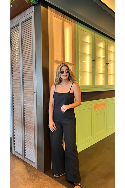 Moda Ebrar Women's Strappy Side Zipper Wide Leg Valencia Jumpsuit