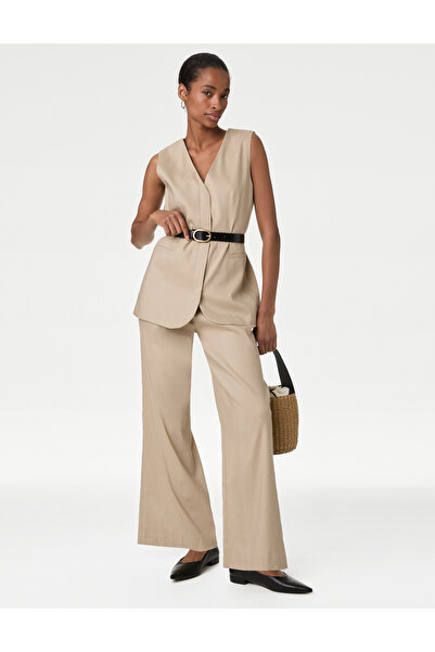 Marks & Spencer Yüksek Bel Wide Leg Keten Pantolon