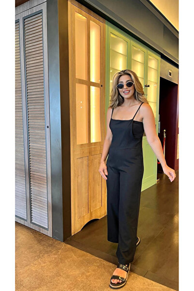 Moda Ebrar Women's Strappy Side Zipper Wide Leg Valencia Jumpsuit