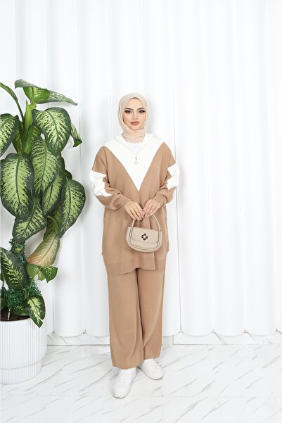 NİSUM MODA Elegant Collar Detail Knitwear Suit