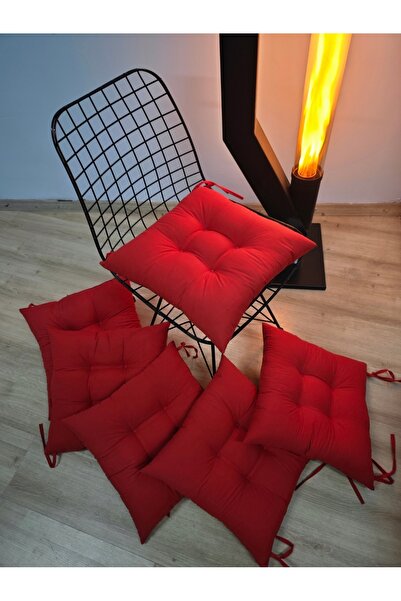 FELIX HOME Pofidik Sandalye Minderi Özel Dikişli Bağcıklı Orijinal Kırmızı Desensiz Seri 40x40 Cm (1 ADET)
