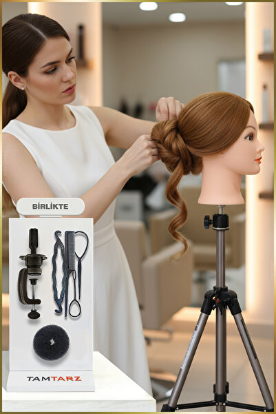 TAM TARZ Maneken za obuku frizera karamel - Set za pletenice i punđe