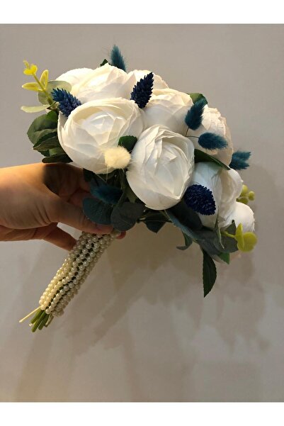 Nimet tasarım Mavi gelin buketi,nişan buketi, beyaz şakayık gelin çiçeği