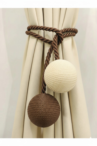 MMTHOME İki Toplu Yan Bağlama Fon Perde Toplama Aparatı Acı kahve&Krem