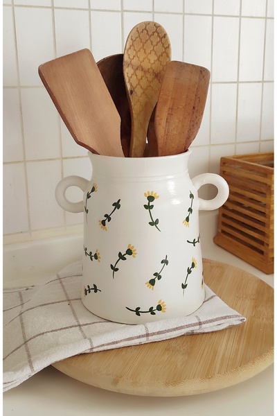 Nuoves Çiçek Desenli Kulplu Dekoratif Kaşıklık & Vazo (Desen Revize Edildi)