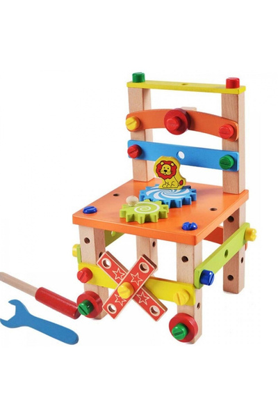 Toyska Jucarie educativa pentru asamblat cu suruburi din lemn, scaun, avion, ...