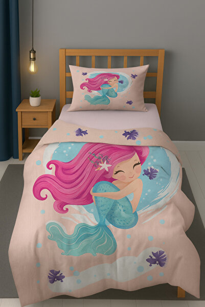 Bebişim Halı Sevimli Deniz Kızı Desenli Tek Kişilik Bebek Çocuk Nevresim Takımı