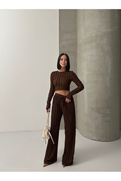 ARK MAĞAZALARI Firfirli Long Sleeve Finger-Through Crop Set