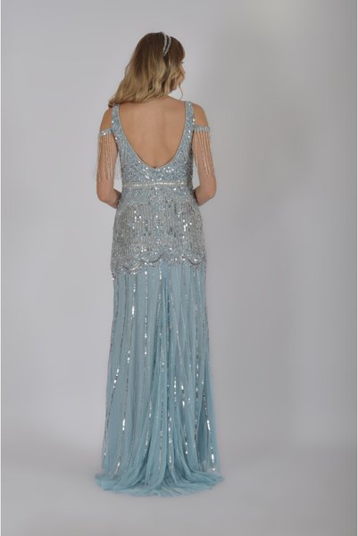 GATSBYLADY LONDON Chloe Cold Shoulder Maxi Dress in Ice Blue