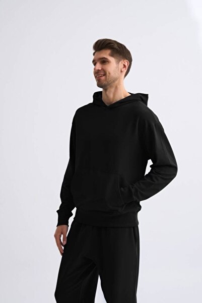 THERECOLOR Hooded Long Sleeve Black Organic Sweatshirt Men