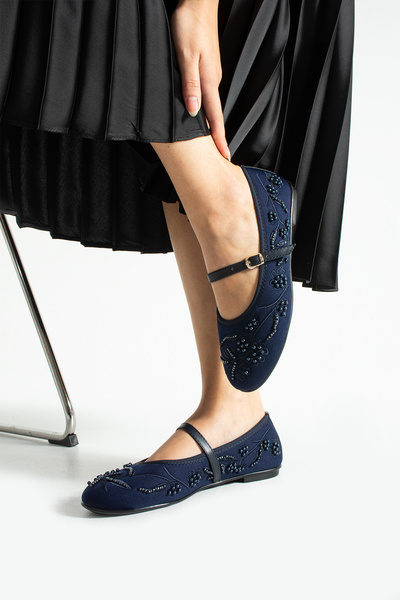 Bufu Milan Kadın Çiçek Desen Babet , Sucuba İnci Detay Babet